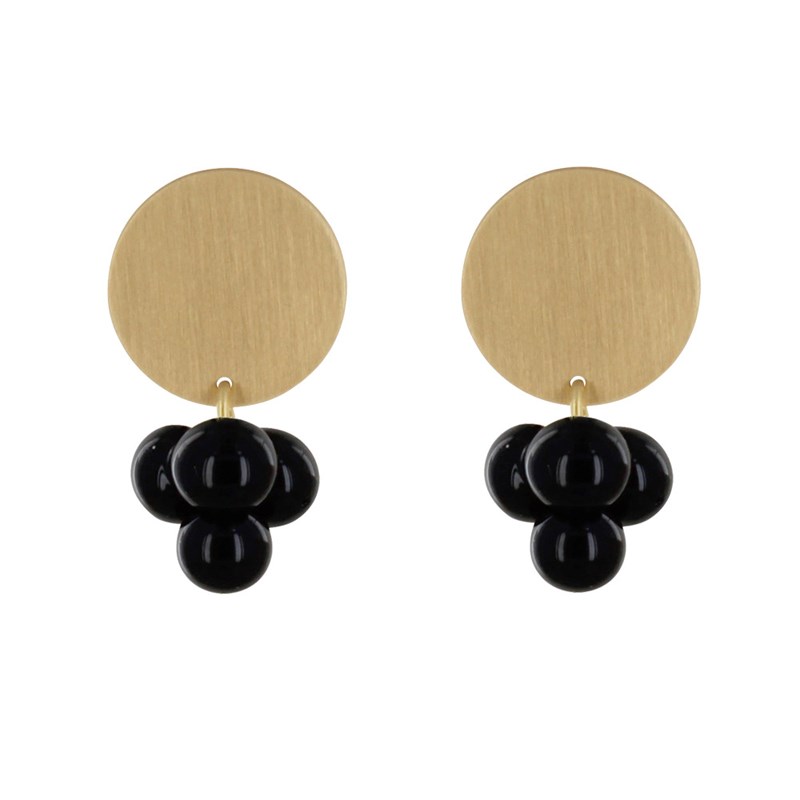 Boucles d'Oreilles Pastille en Laiton et Bouquet de Perles de Verre