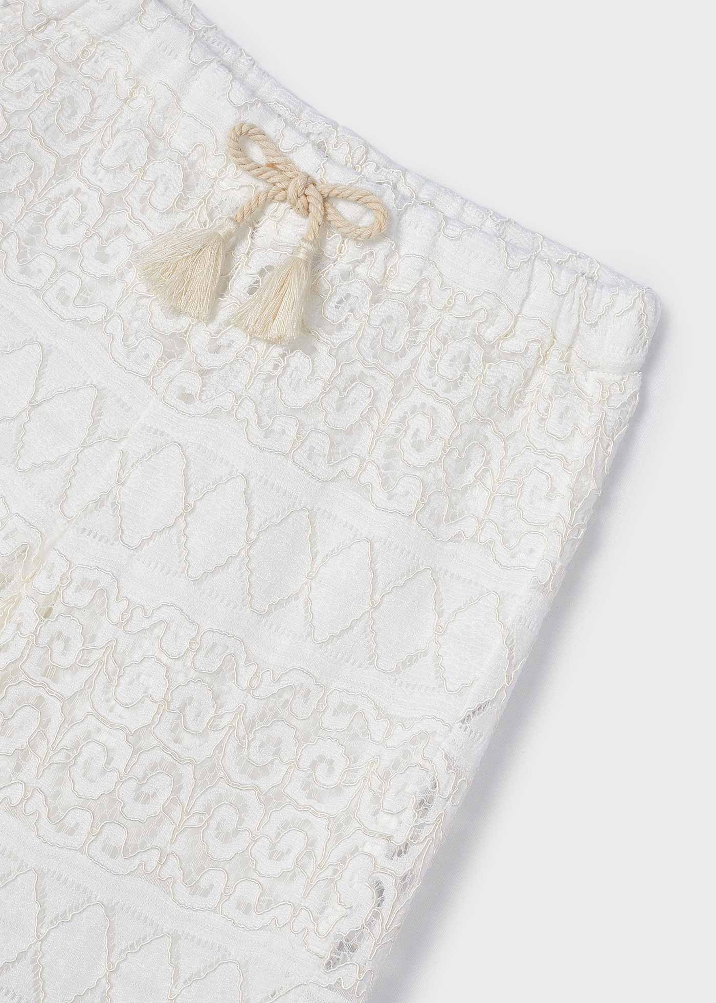 Calças culote de crochê para meninas, cor creme