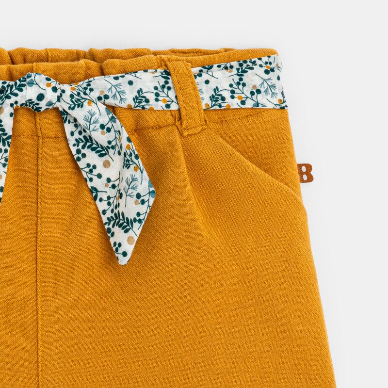 Short chaud ceinture fleurie jaune bébé fille Jaune