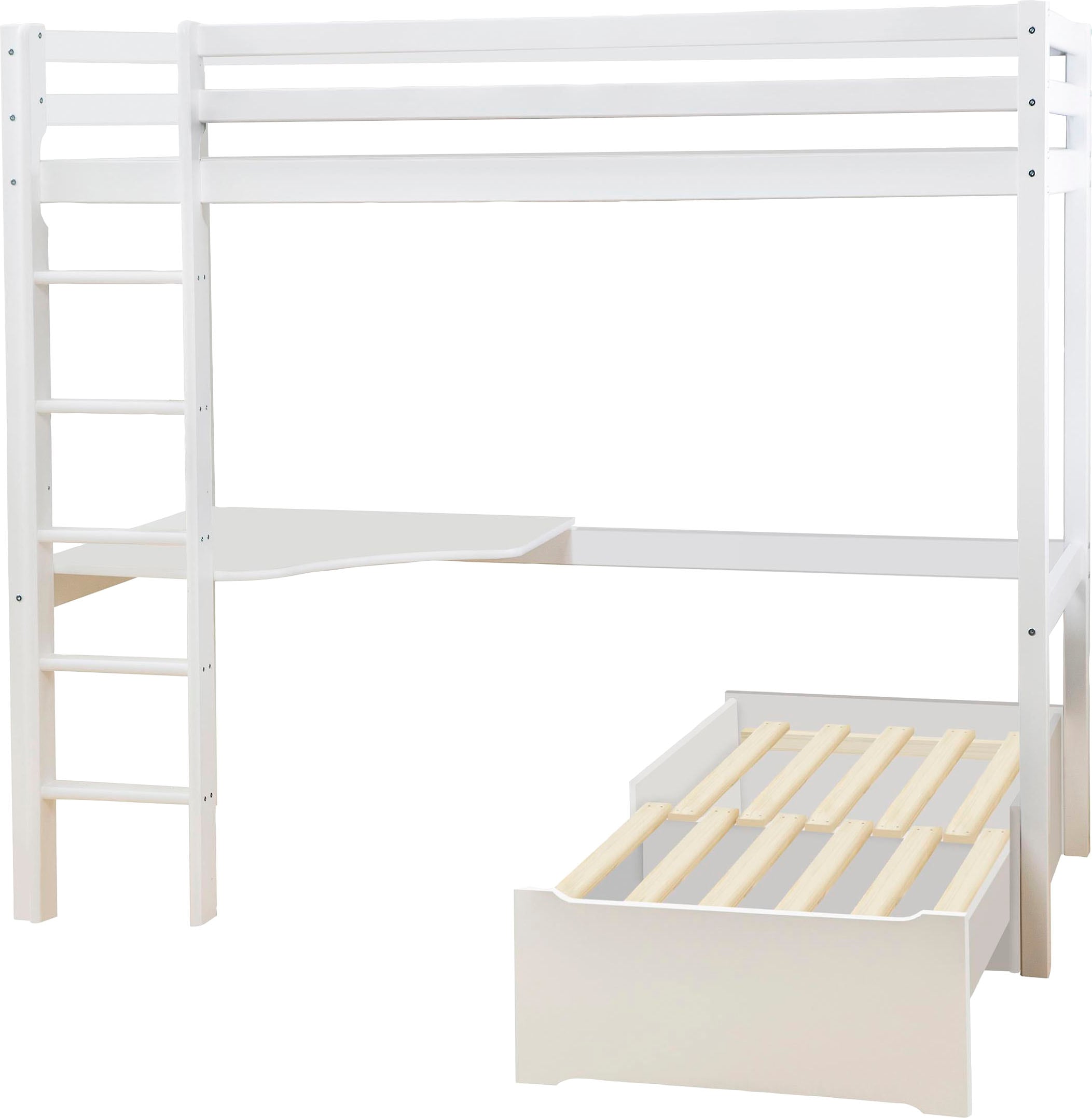 Hoppekids Hochbett »ECO Dream 90x200 mit Schreibtisch & Loungesofa / Gästebett« Kinderbett aus Massivholz, Sofa ausziehbar zum Gästebett
