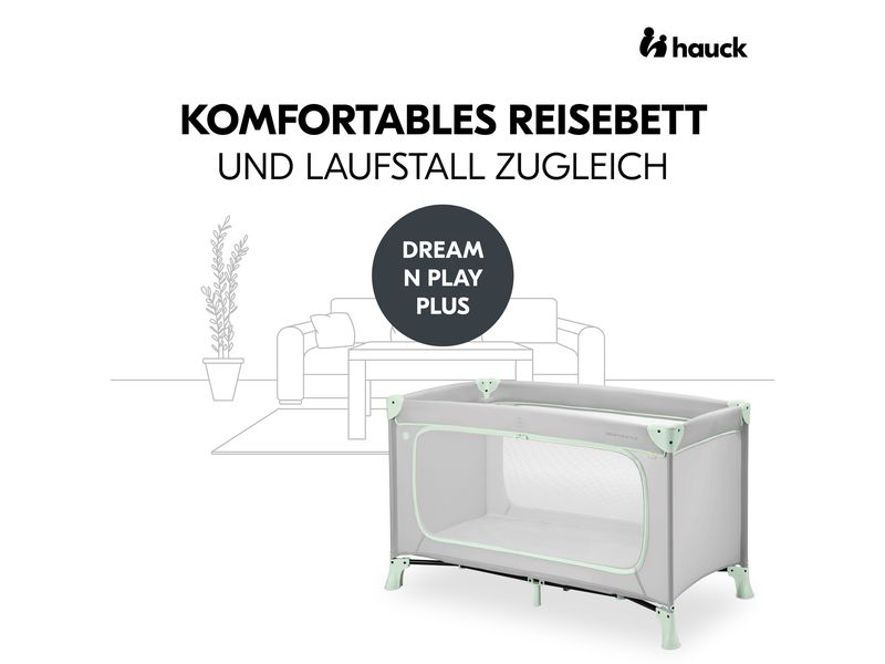 Hauck Reisebett Dream N Play Plus Dusty Mint Komfortables Reisebett und Laufstall zugleich