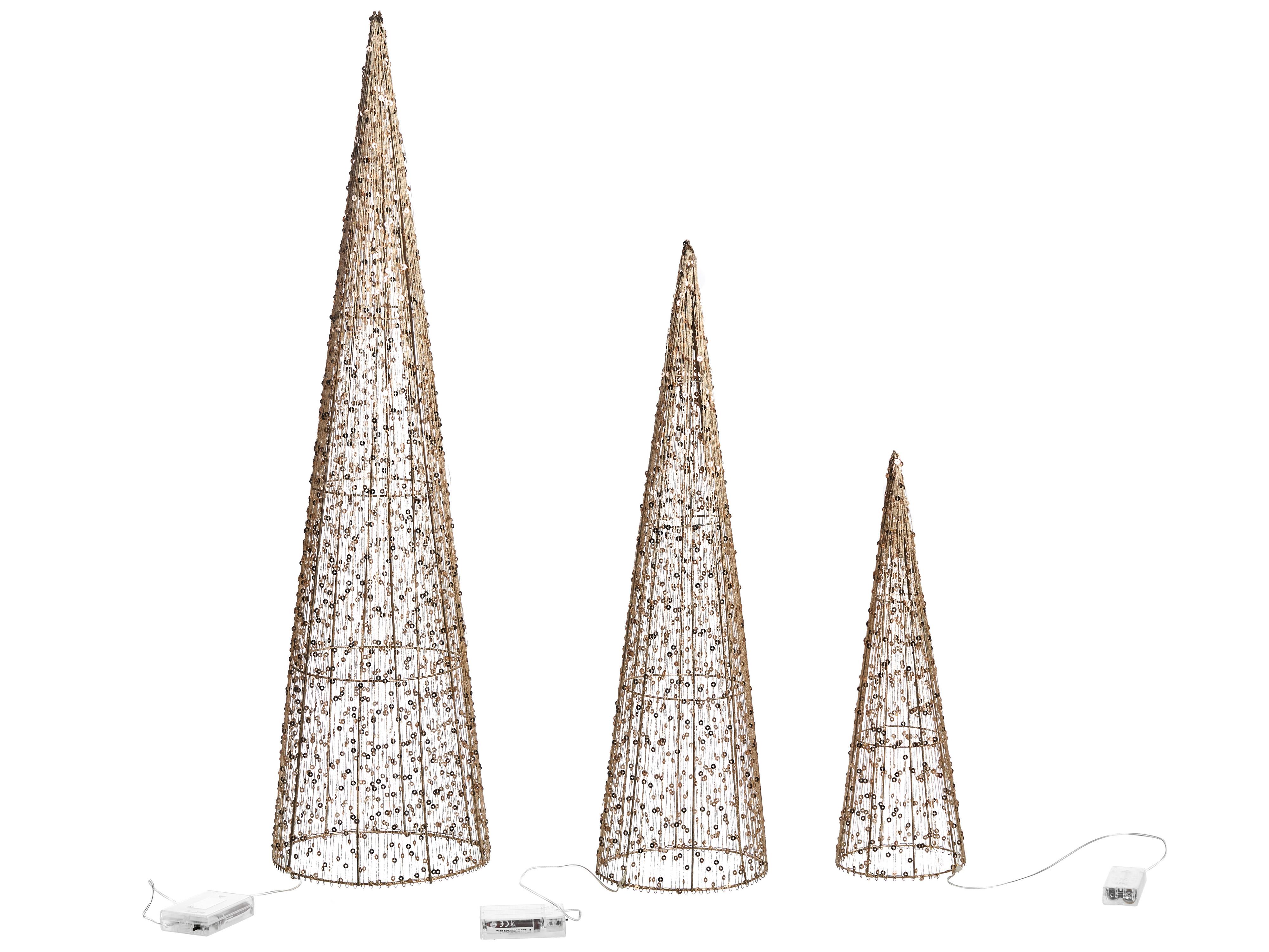 Set van 3 kerstdecoraties LED VEJLESO Kerstboom 40/60/80 cm Goud