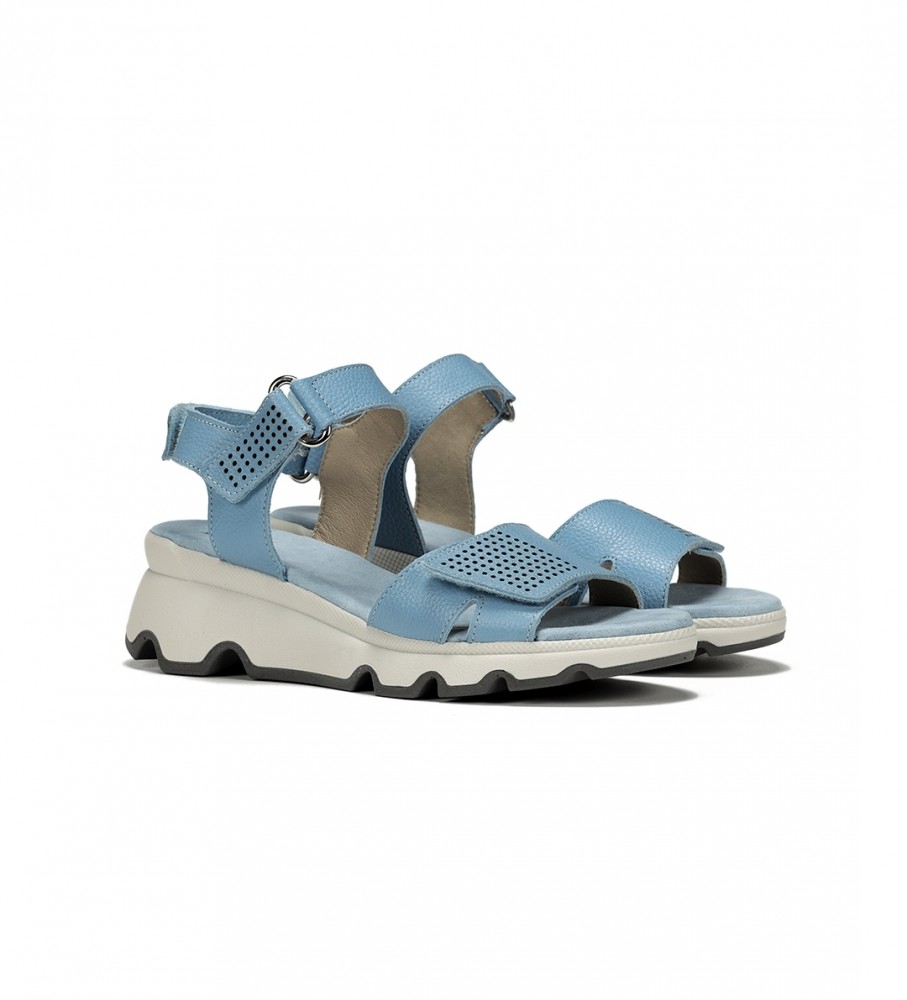 Sandálias Dorking by Fluchos Lais D9025 em couro azul - Salto plataforma de 6 cm -