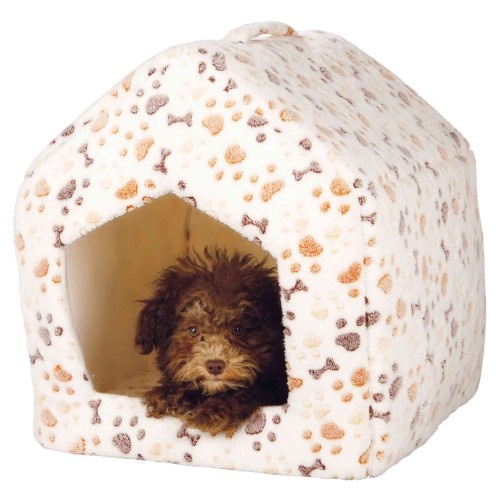 Cama em forma de caverna Trixie Lingo branca e bege para cães
