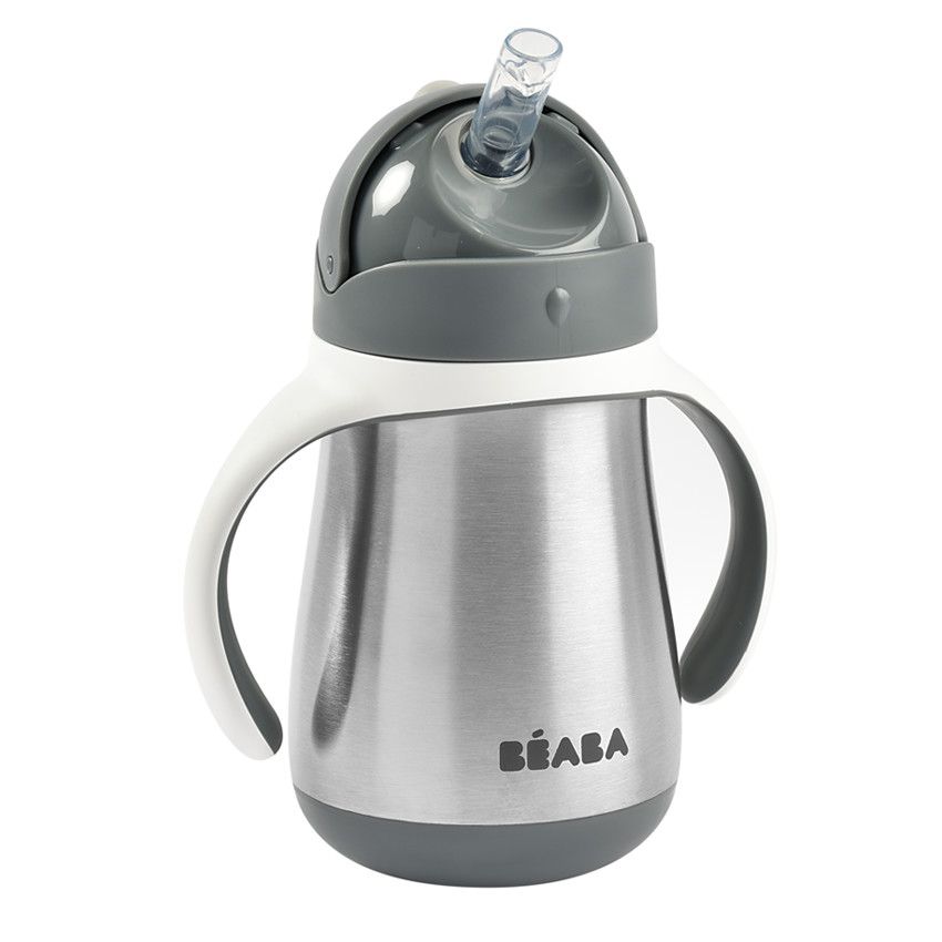 Tasse à paille en inox 250 ml - Gris minéral - Ecru