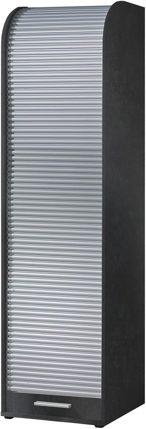 möbelando Jalousieschrank >Organizer< in Schwarzstahl Dekor/Silber mit 3 verstellbaren Einlegeböden, 45x164x40 cm, zerlegt geliefert, Holzwerkstoff, Moderne Aufbewahrungslösung