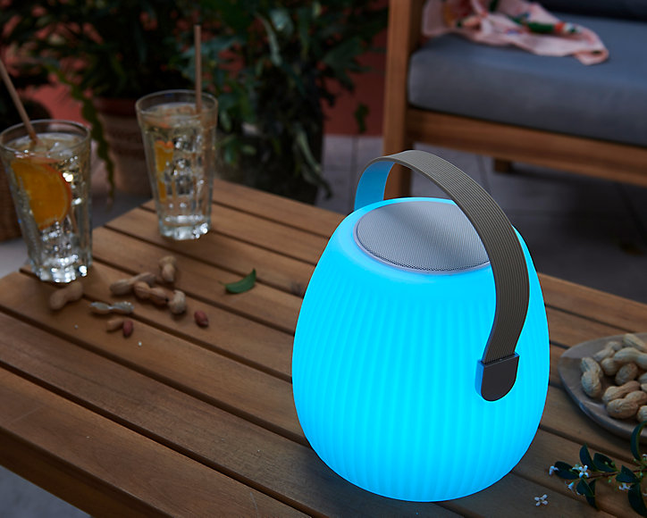 Lampe enceinte bluetooth nomade Mini May Play LED intégrée 70lm 5W IP44 H.23cm RGB + blanc chaud Lumisky