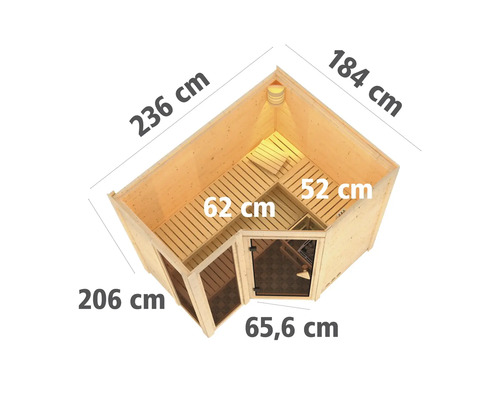 Karibu Tamara modulaire sauna zonder oven, met dakkroon en gebronsde volledig glazen deur