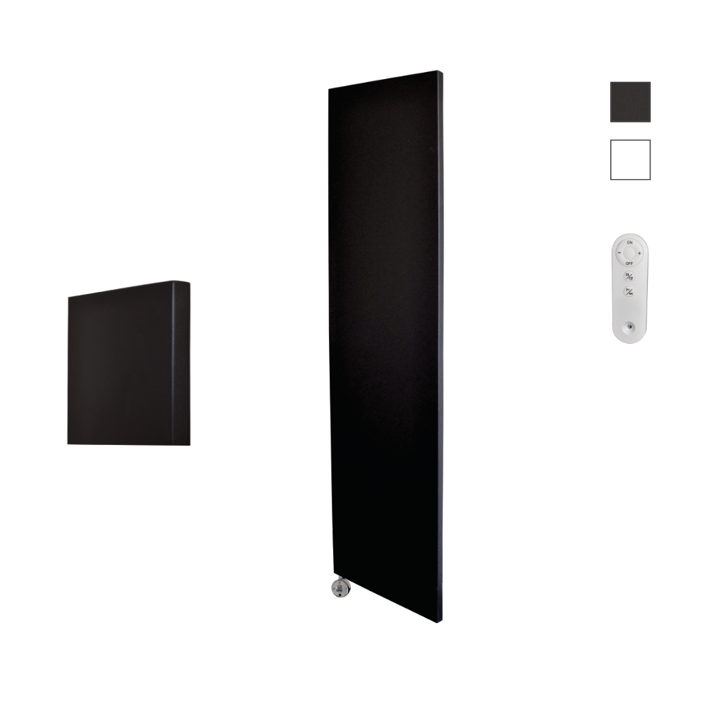 Sanicare Denso elektrische radiator 40x180cm zwart mat met afstandsbediening en thermostaat chroom linksonder