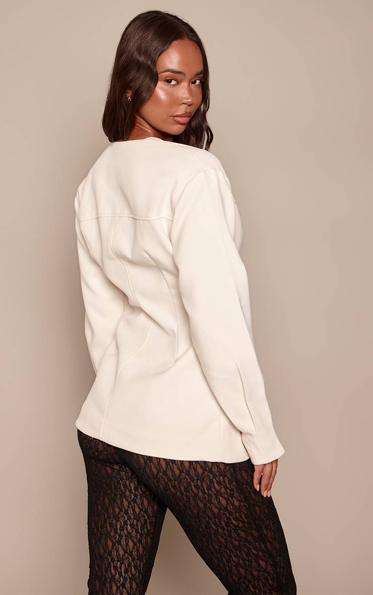 Crème Blazer Cintré Asymétrique Sans Col Ajusté
