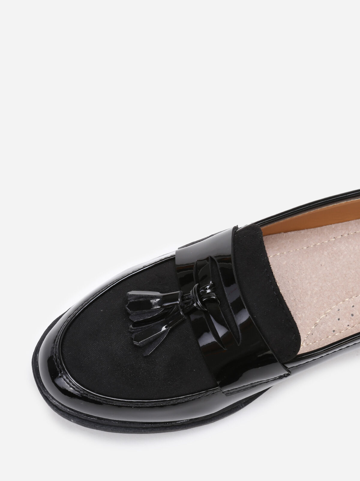 Mocassins vernis et suédine à plateforme- Noir