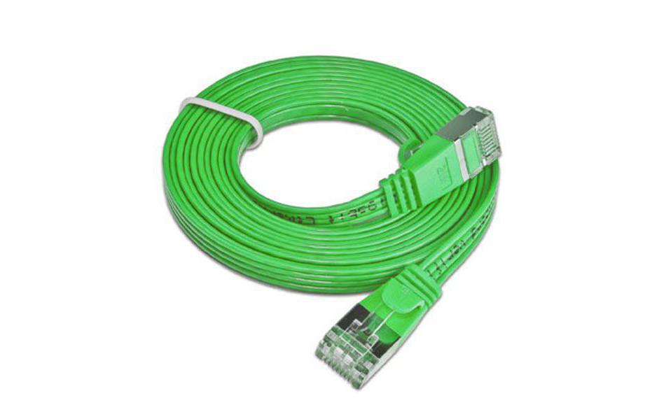 Slimpatchkabel RJ-45 - RJ-45, Cat 6, STP, 0.5 m, GrünGeschirmtes Twisted-Pair-Kabel (STP) mit Klinkenschutz