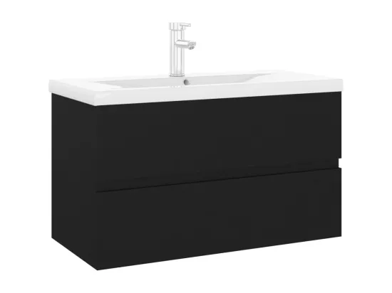 Armoire d'évier avec lavabo intégré noir bois d'ingénierie