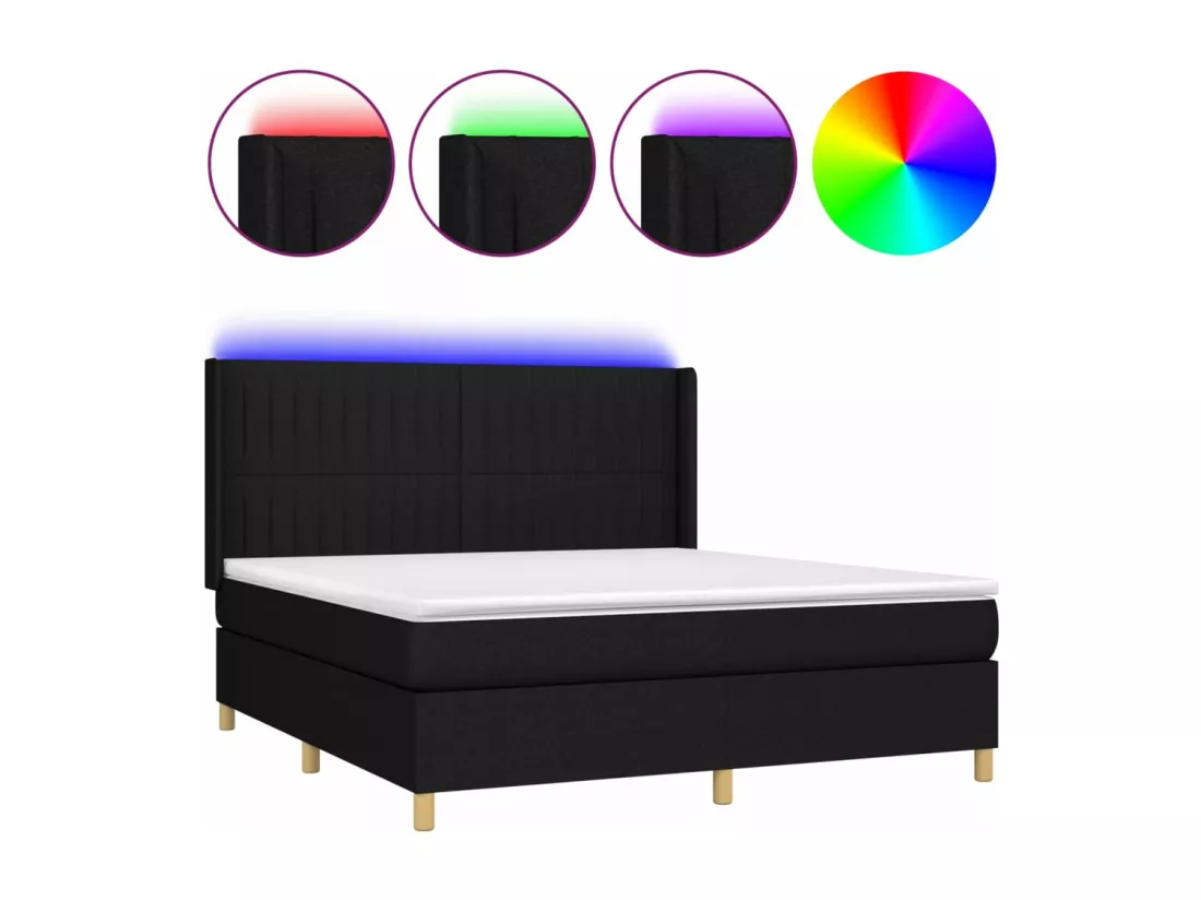 Sommier tapissier avec matelas et LED Noir 180x200 cm Tissu