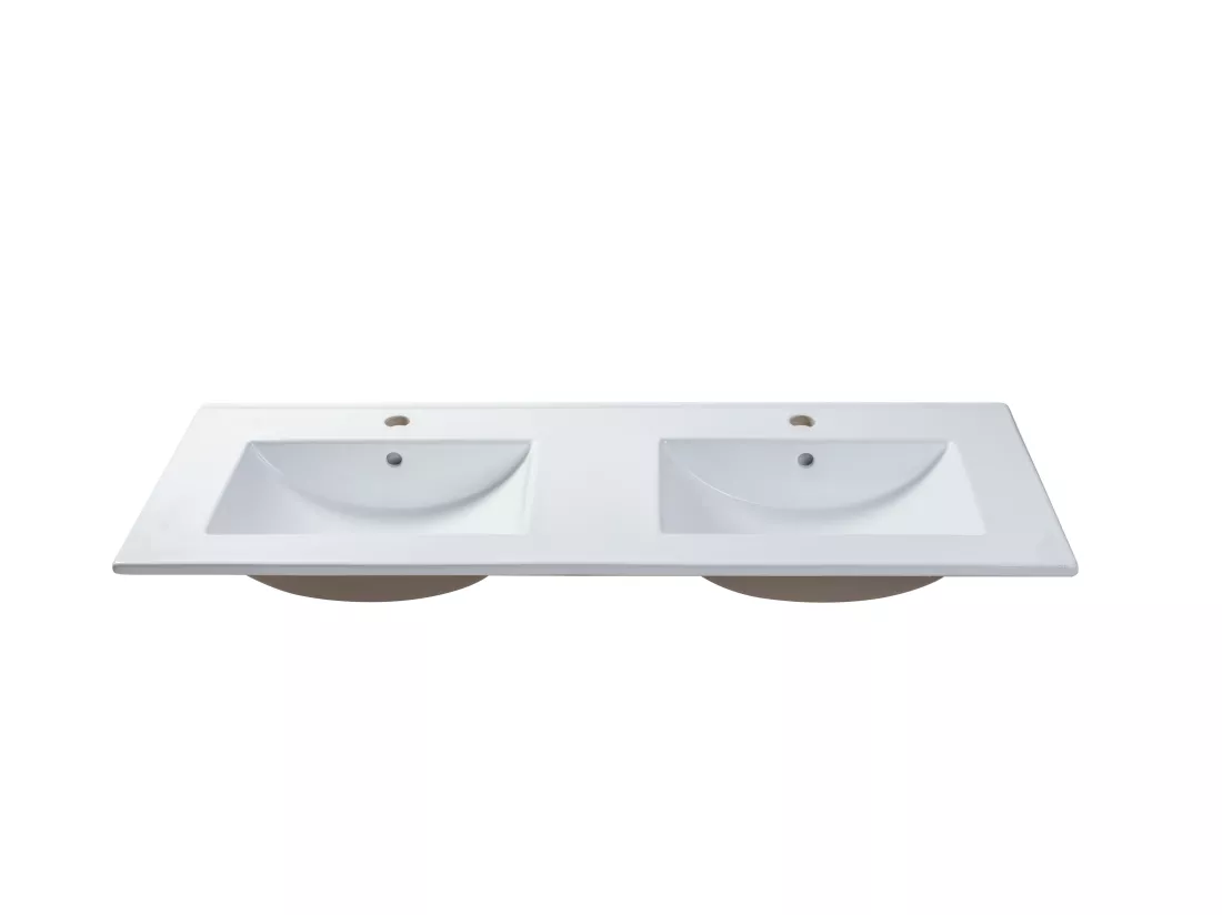 Meuble de salle de bain suspendu strié blanc avec double vasque à encastrer - 120 cm - LATOMA