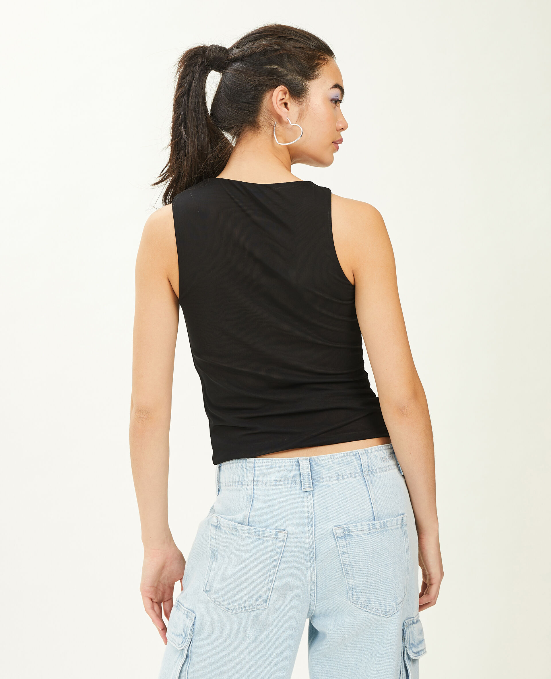 Top en tulle avec fronces - Noir