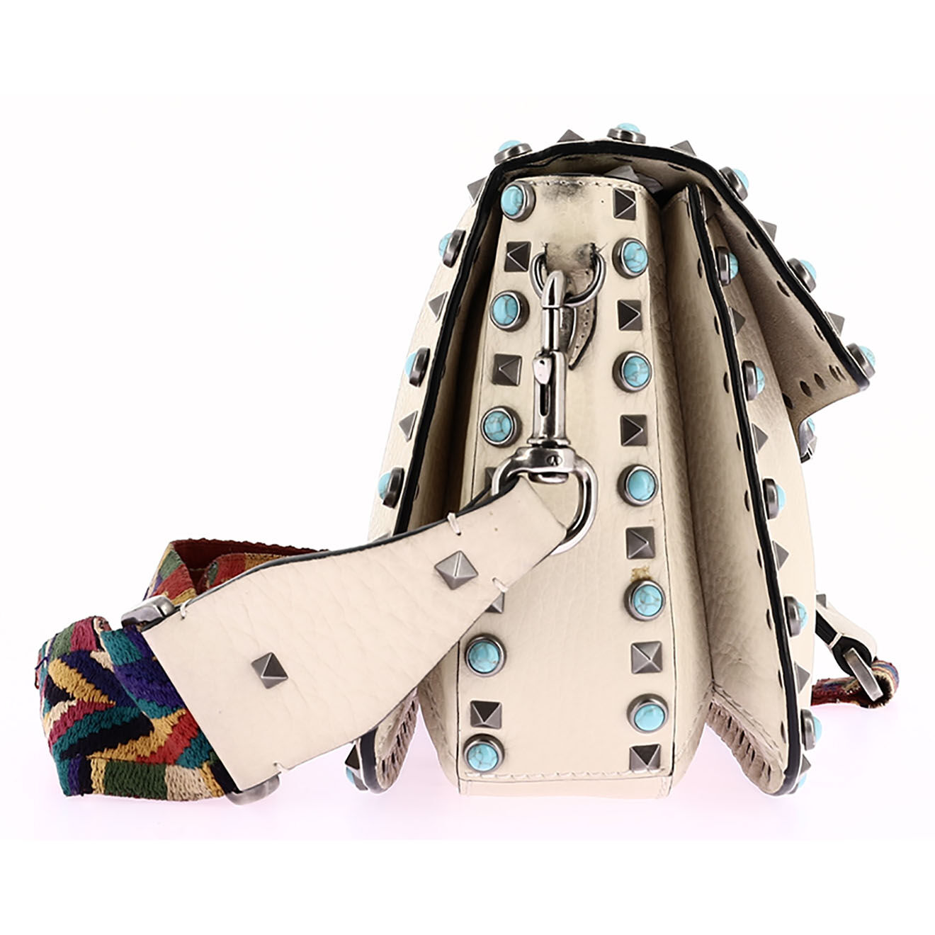 Valentino Sac bandoulière en Cuir Guitar Rockstudi beige - Très bon état - Longueur 25.5 cm