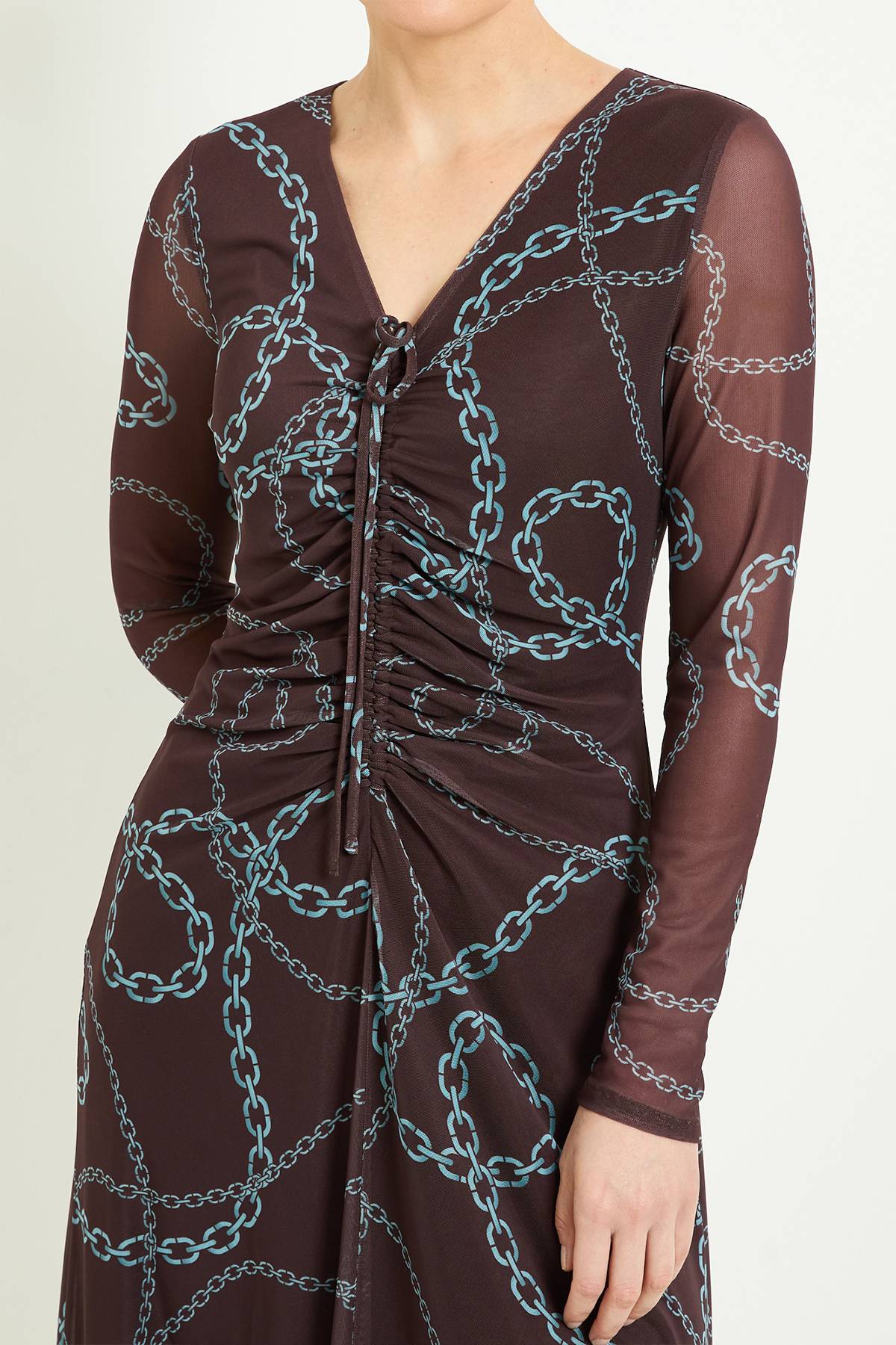 Wallis Robe Midi En Mesh À Imprimé Chaîne Avec Fronces Sur Le Devant