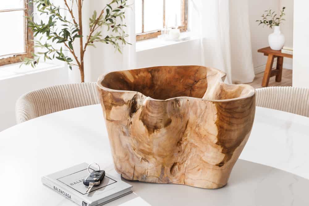 Einzigartige Schale FLOWERS 45cm natur Teak aus Wurzelholz