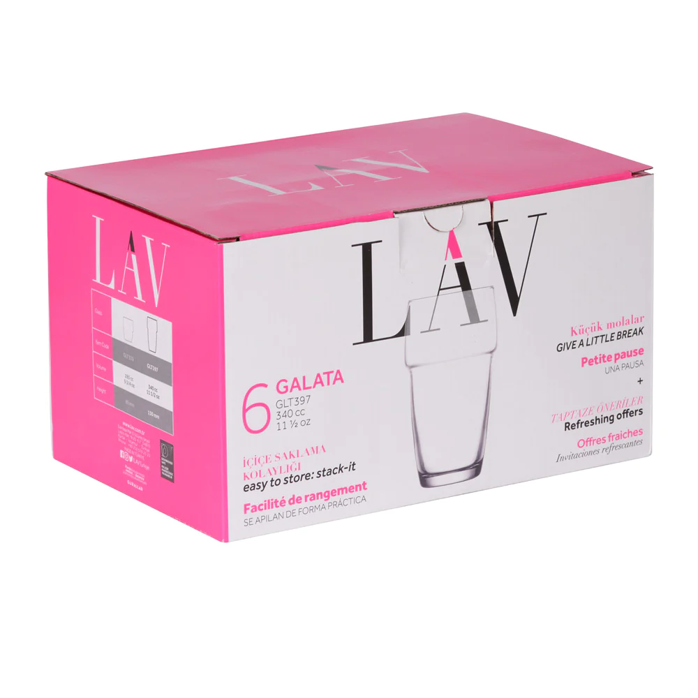 Boîte de 6 gobelets forme haute Galata 34 cl empilables LAV