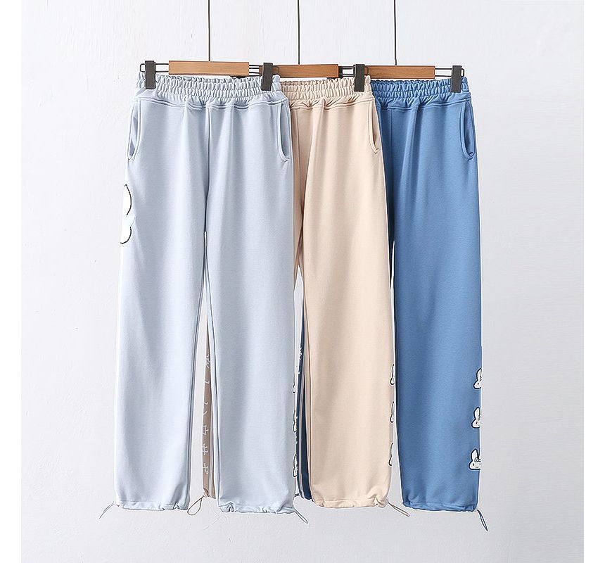 Angel Love - Elastische taille, losvallende joggingbroek met konijnenborduursel