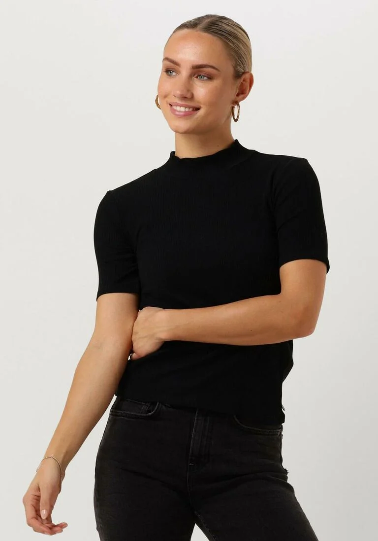 SCOTCH & SODA zwarte scotch & soda top mock neck ribbed slim-fit top