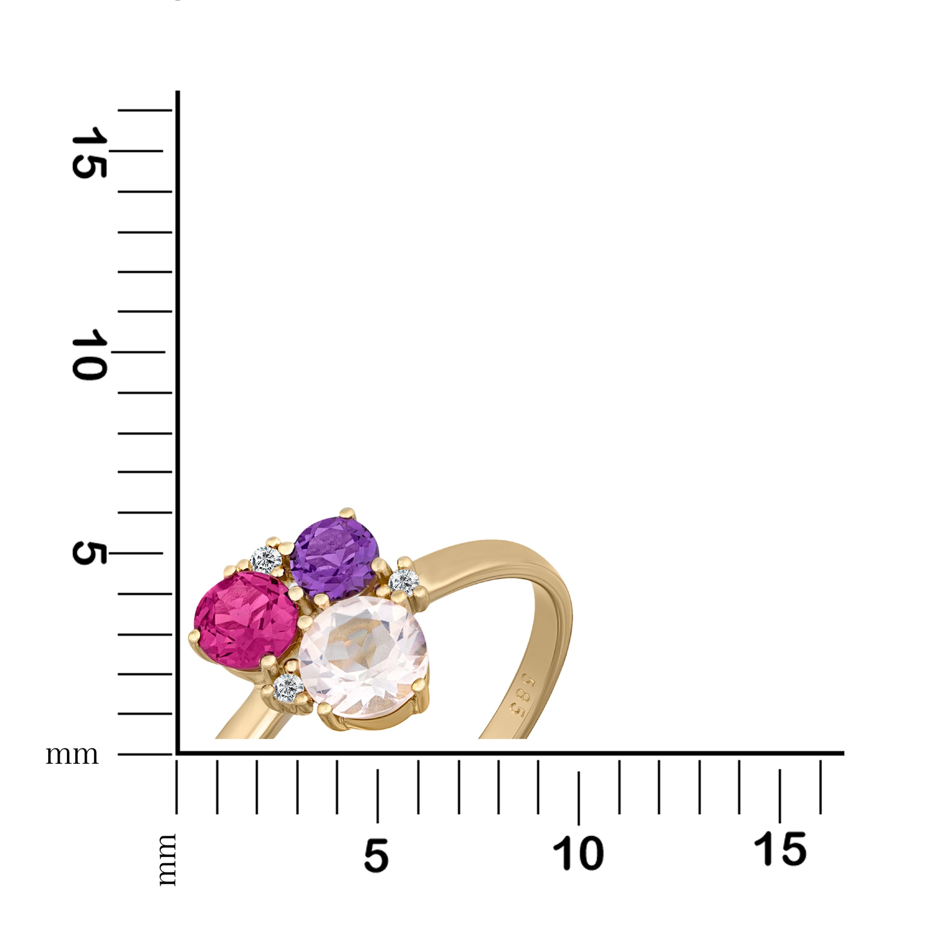 Orolino Ring Gold 585 mit Rosaquartz Amethyst Rhodolith Brillant