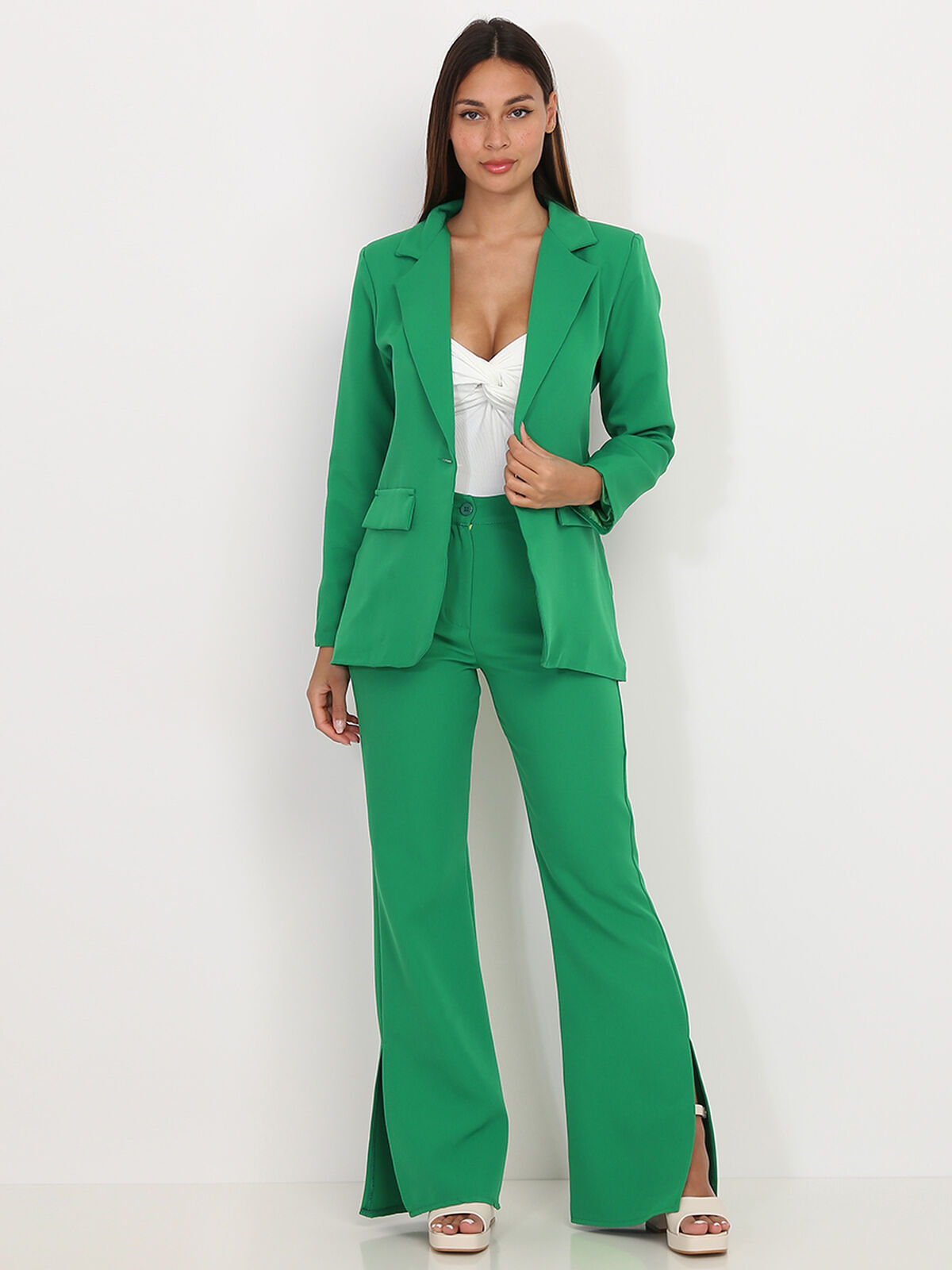 Pantalon flare à fentes- Vert