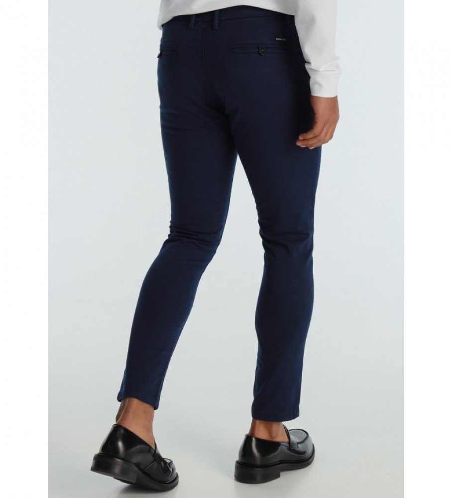 Calça chino de cetim slim fit Six Valves azul marinho