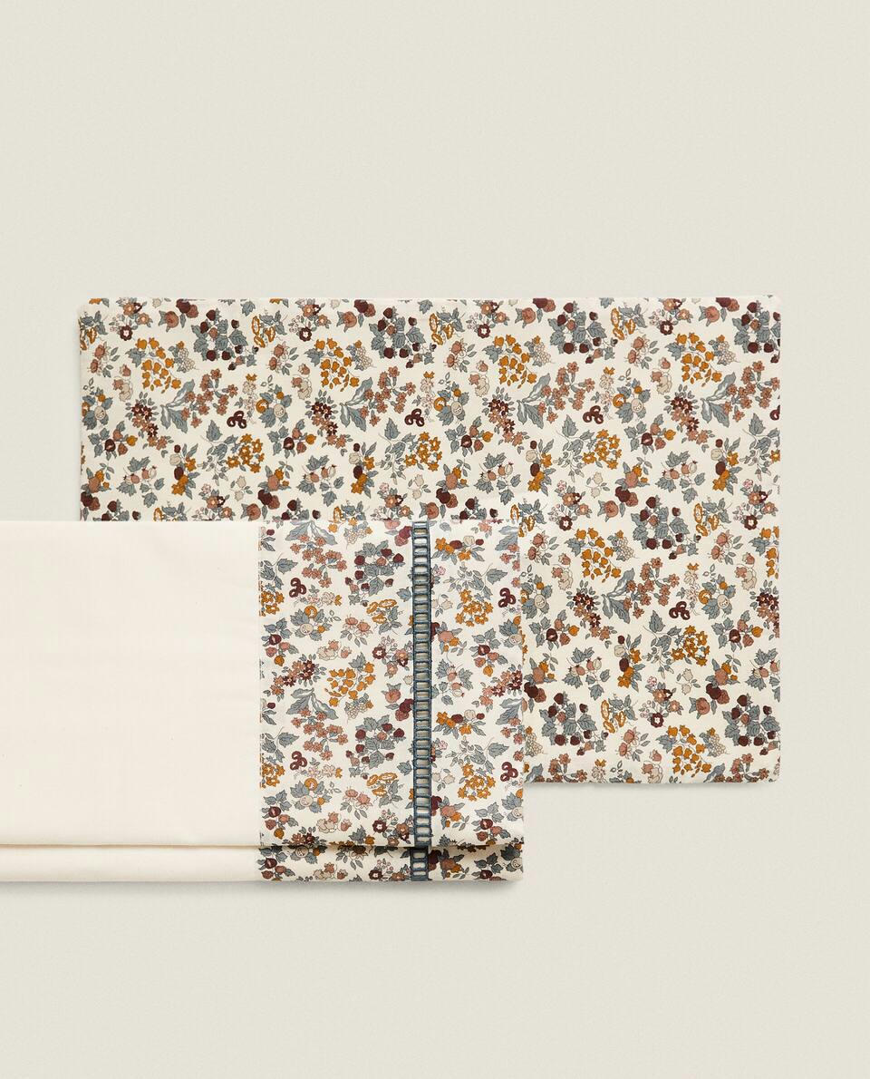 Conjunto de mini berço infantil em tecido com estampa floral (conjunto de 2)