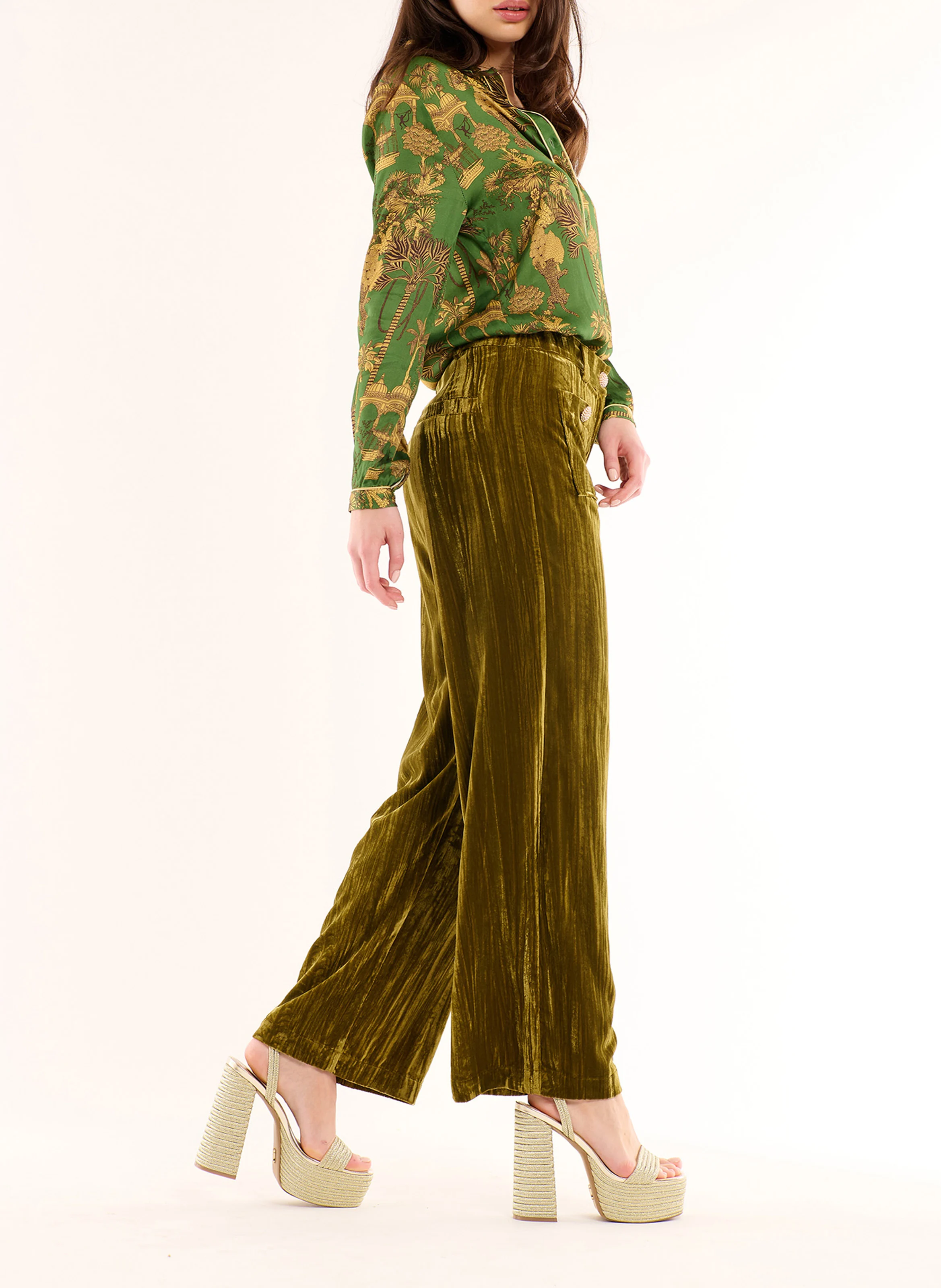 KOFFI - Pantalon large effet velours | Kaki