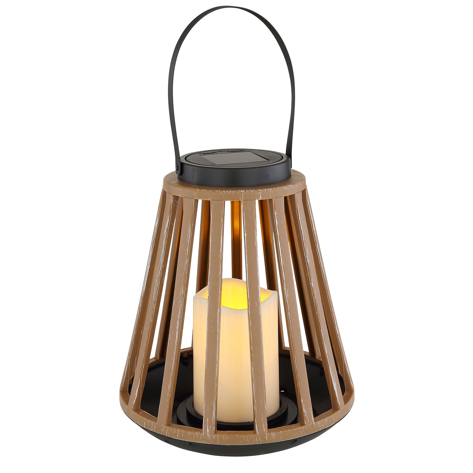 LED-Solarleuchte - Holzoptik - mit Flammeneffekt