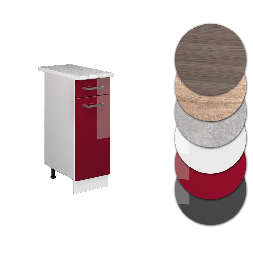 Vicco Schubunterschrank Küchenschrank Küchenzeile R-Line 30 cm Weiß Bordeaux Tür Schublade Arbeitsplatte