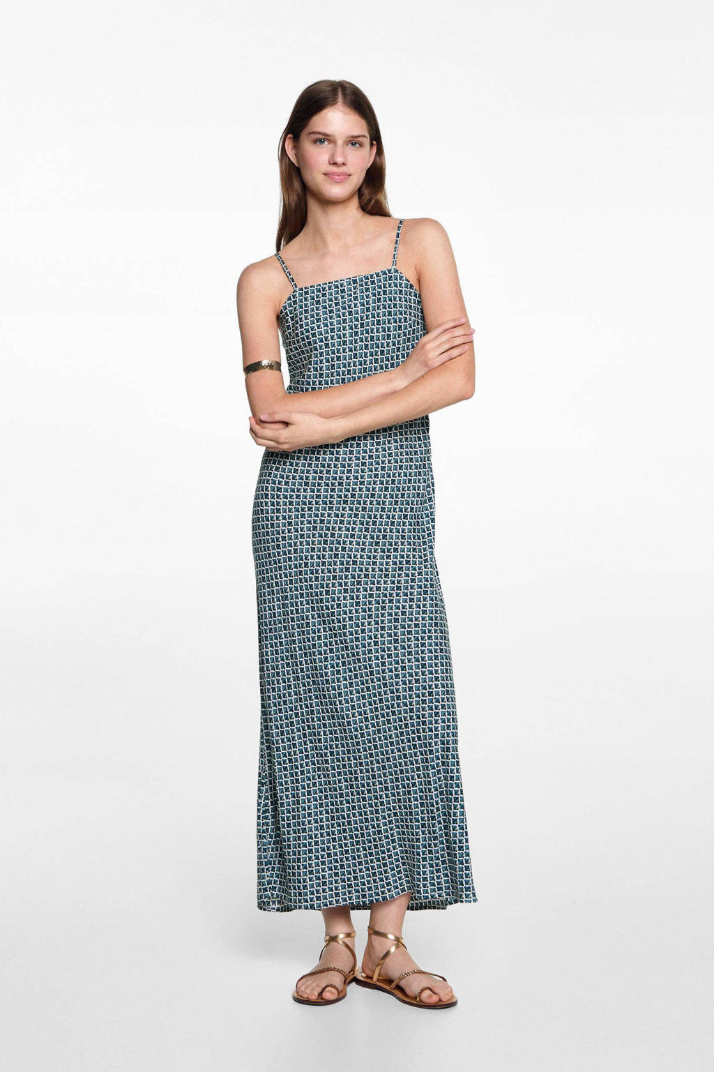 MANGO TEEN maxi jurk met all over print lichtblauw/donkerblauw