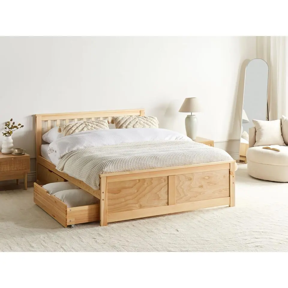 OLENDON - Bed met 2 lades - Lichtbruin - 140 x 200 cm - Dennenhout