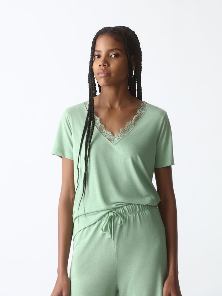 Blusa de pijama de renda - Verde Pastel