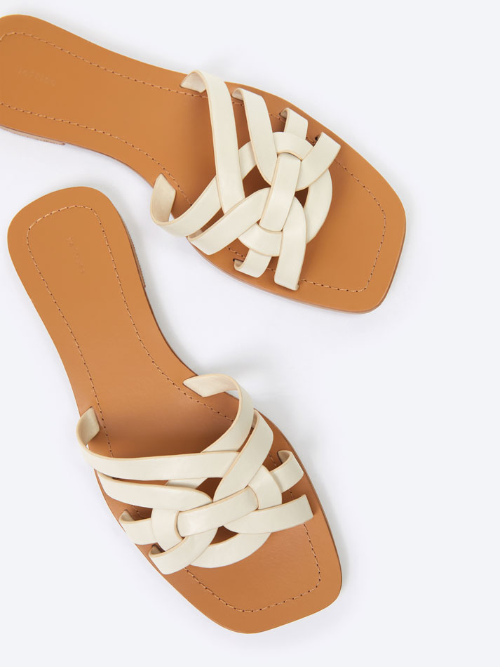 Sandália rasteira de tiras - Branco-creme