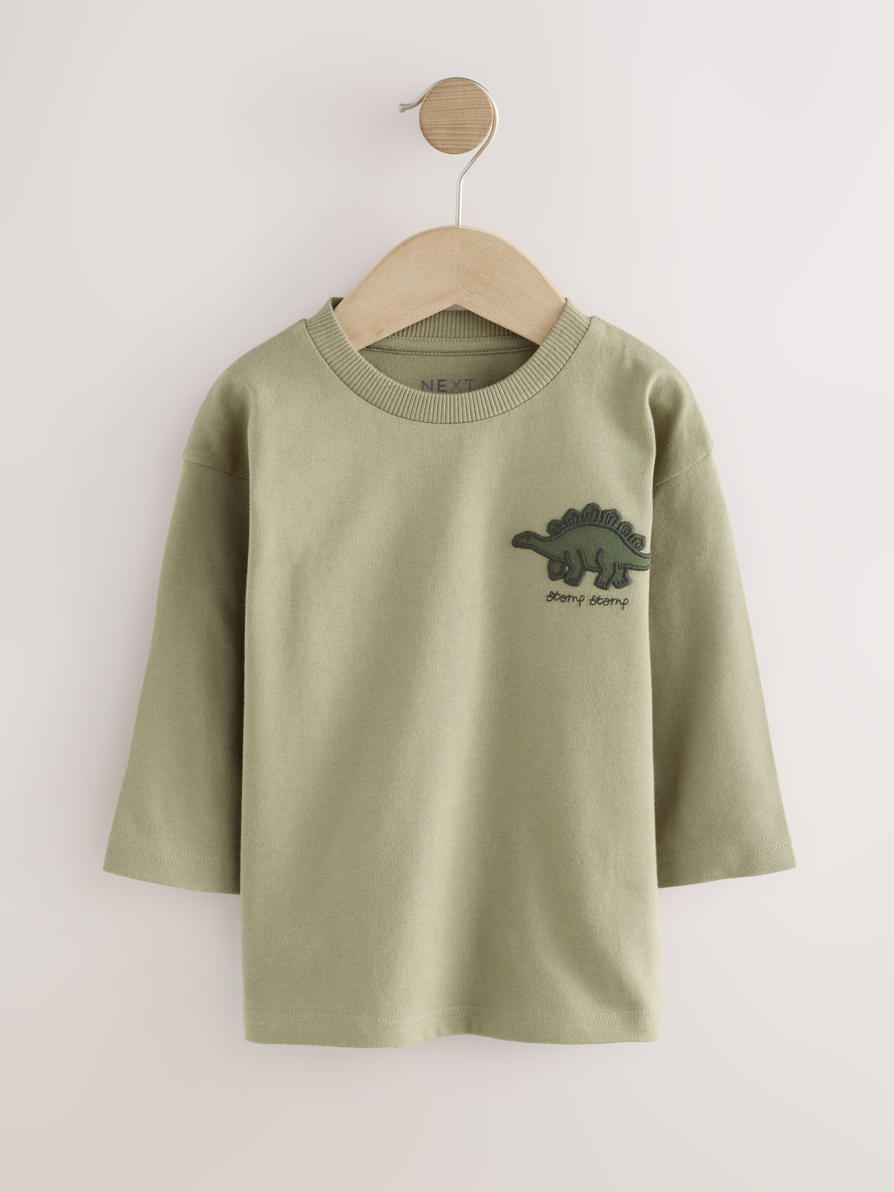 Groen met dinosaurussen - Set van 3 T-shirts met grafische print en lange mouwen (3mnd-7jr)