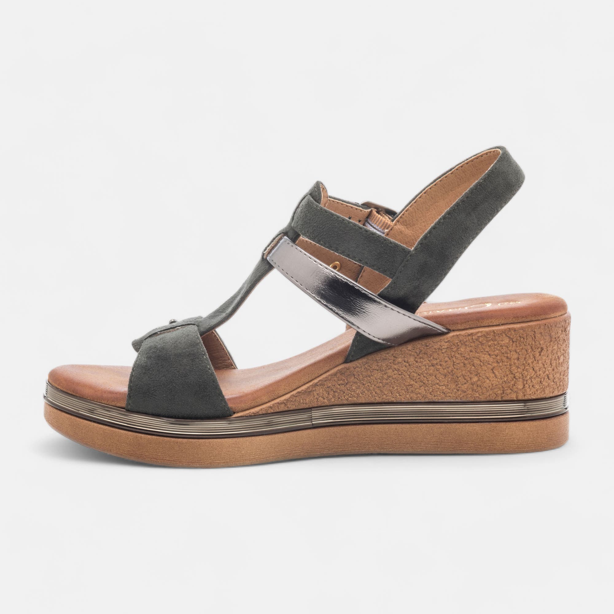 Nu-pieds à talon compensé Femme kaki