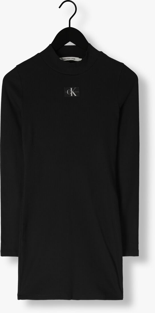 CALVIN KLEIN zwarte calvin klein mini jurk woven label rib ls dress