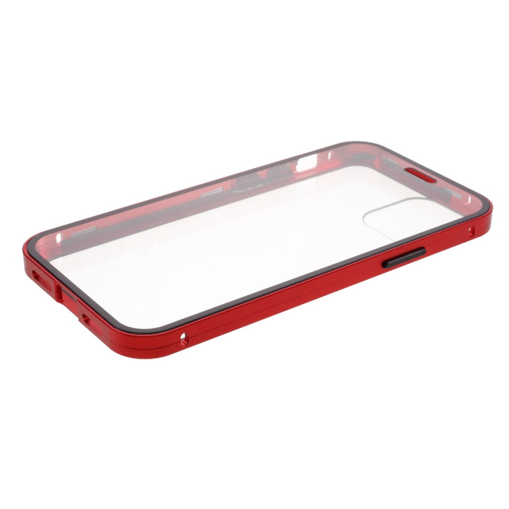 iPhone 12 / iPhone 12 Pro Magnetische Alu Schutzhülle mit Panzer Glas Backcover   Displayschutz (Magnet-Technologie) - Rot