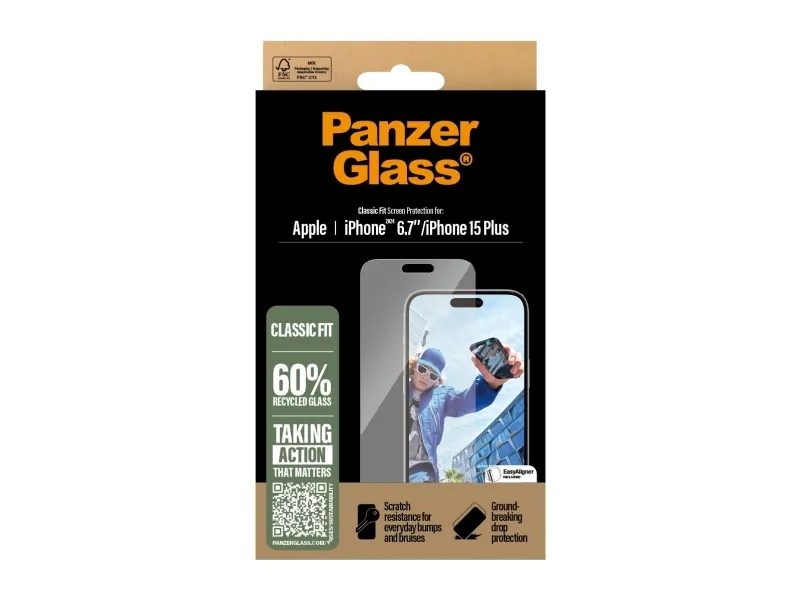 PanzerGlass - Skærmbeskytter for mobiltelefon - klassisk pasform - glas - for Apple iPhone 15 Plus, 16 Plus