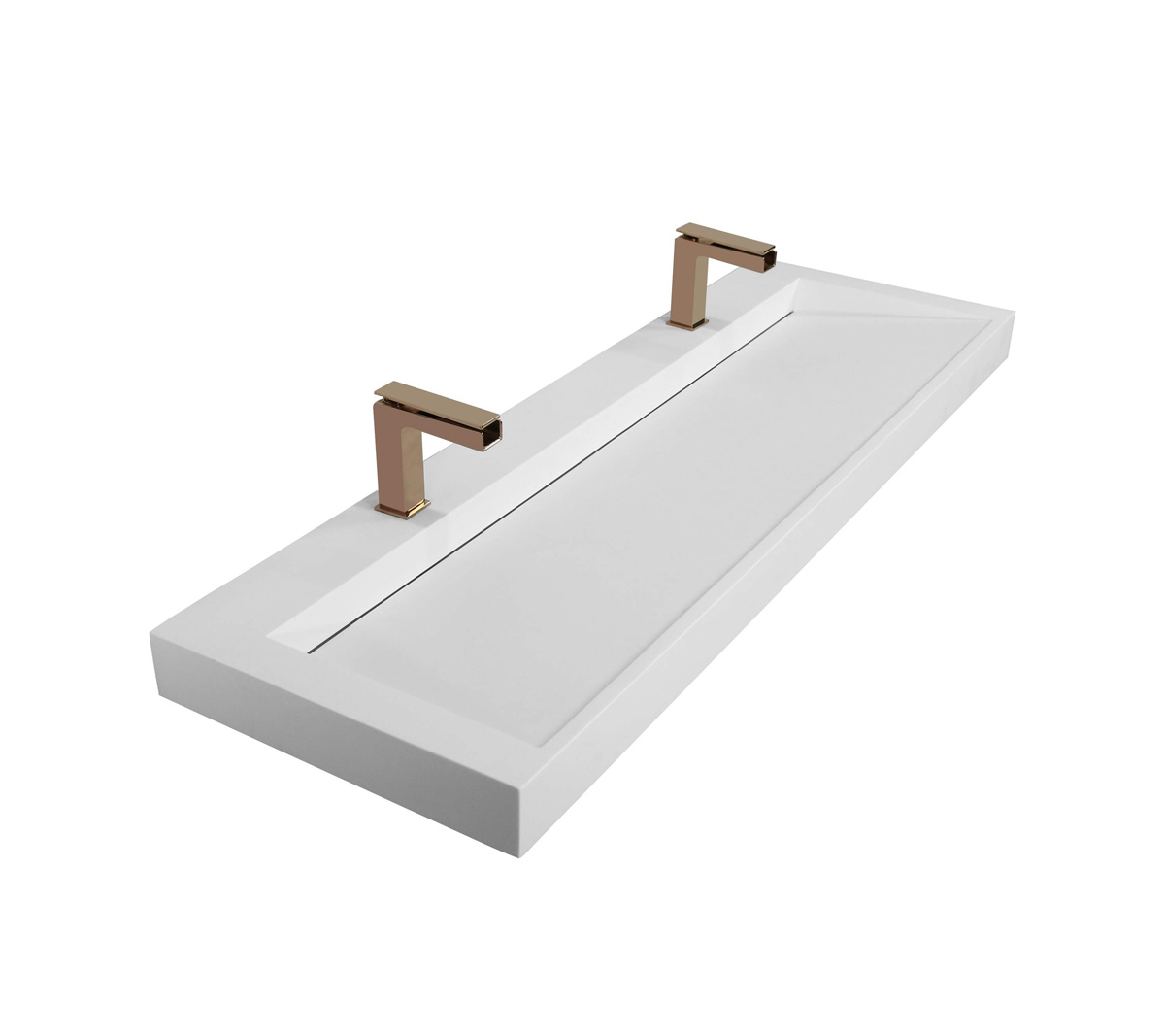 Saniclear Hoya solid surface wastafel 160x45,5cm met 2 kraangaten mat wit