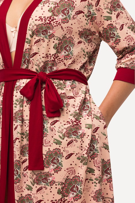 Kimono, gemustert, offene Form, Schalkragen, Langarm