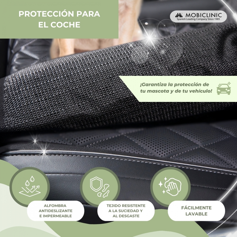 Capa para banco de carro para cães | Universal | Antiderrapante | Impermeável | Bolso lateral | Preta | Sammy | Mobiclinic