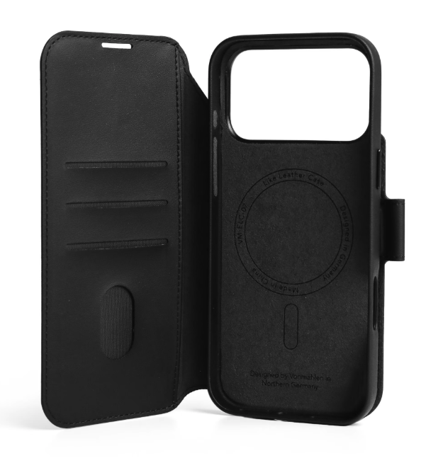 2in1 iPhone 17 Pro Max MagSafe Vegan Folio Leder Tasche Flip Cover (LLF00004) - Schwarz