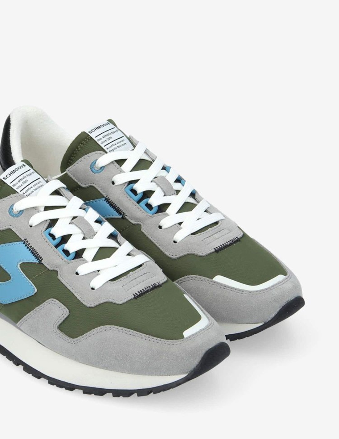 schmoove Baskets de ville Homme Athene Runner M Gris/Vert/Bleu Toile et Daim