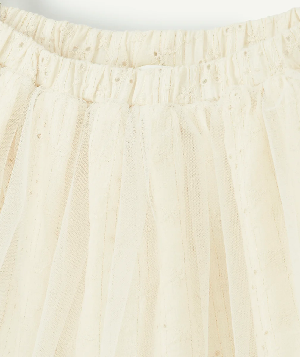 JUPE BÉBÉ FILLE ÉCRUE AVEC BRODERIES ET TULLE