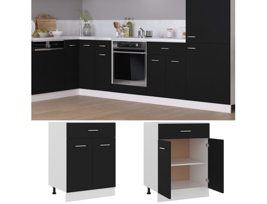VIDAXL - Meuble bas Armoire de cuisine noir 60x46x81,5 cm aggloméré
