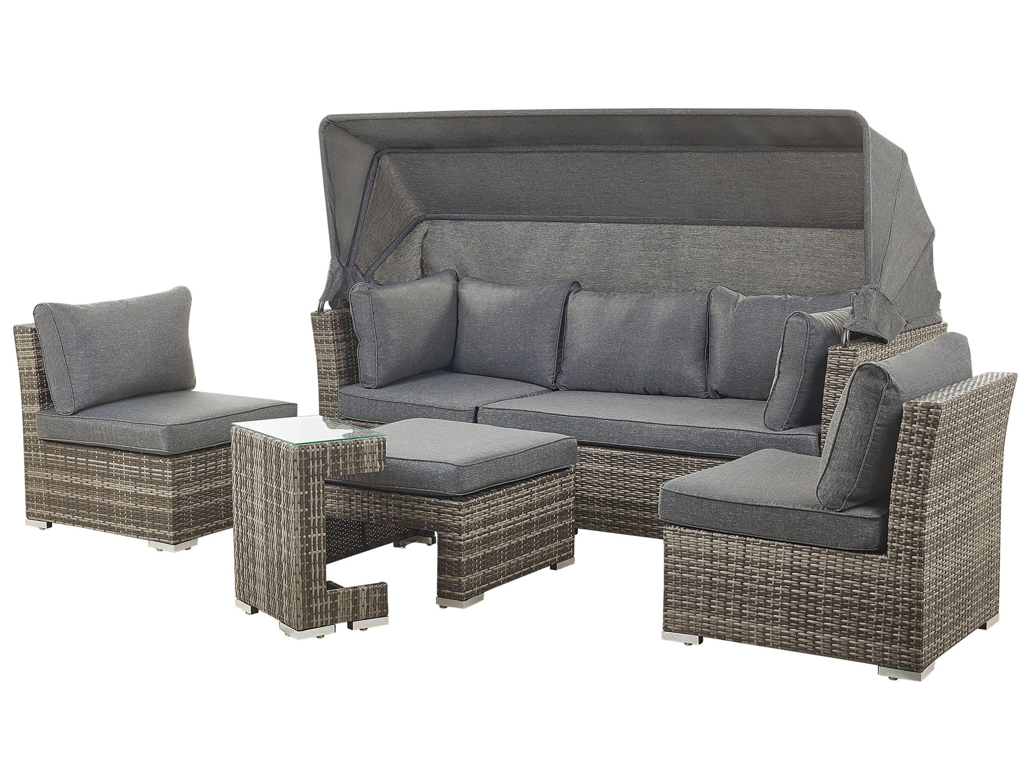 Loungeset met tafel 6-zits CORTE modulair PE rotan Donkerbruin